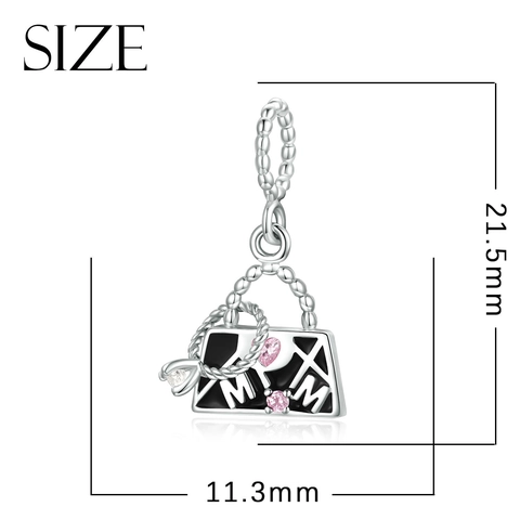 Charm Borsa In Argento Sterling 925 Con Zircone Cuore Rosa Smalto Mom Ciondolo Per Bracciale Collana DIY