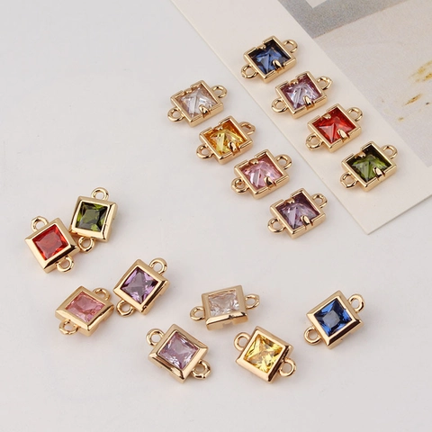 Vierkante Zirkonia Connector Bedels Verguld Koper Geometrische Lussen Voor DIY Sieraden Maken Oorbellen Ketting