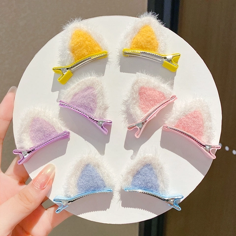 Fermagli Per Capelli Con Orecchie Di Gatto In Peluche Pelliccia Sintetica Simpatiche Forcine Clip In Metallo Per Bambine