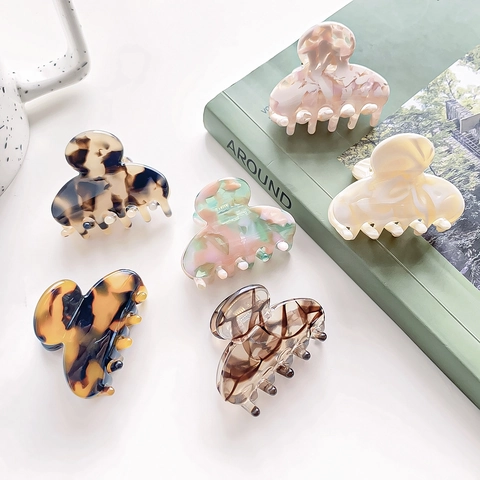 Acetate Hair Claw Clips Small Retro French Style Tortoiseshell Marble Floral Print Hair Accessories For Women Girls