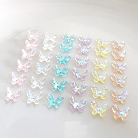 3D Aurora Butterfly Nail Art Charms Double Layer Resin Iridescent Holographic Decorations For Manicure DIY Designs