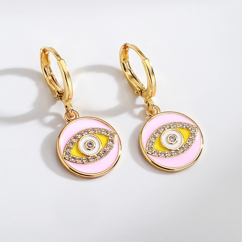 Evil Eye Creolen Kupfer 18K Vergoldet Bunte Emaille Zirkon Anhänger Böhmischer Modeschmuck Für Frauen