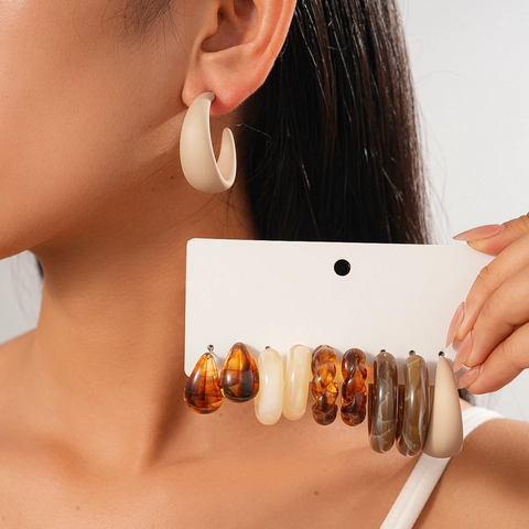 Pendientes Acrílicos Geométricos Forma C Gota Con Poste De Plata De Ley 925 Resina Retro Minimalista Moda Mujeres