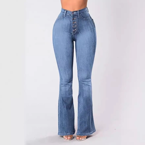 High Waisted Flare Jeans For Women Stretchy Denim Slim Fit Retro Button Fly Washed Bootcut Comfy Trousers