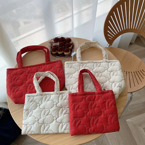 Gesteppte Handtasche Kaninchenmuster Gepolsterte Tragetasche Tragbare Lunchbag Koreanischer Stil Damen