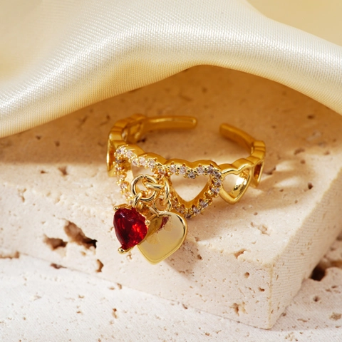 Koreaanse Mode Hart Koper Zirconia Open Ring Prachtige Lichte Luxe Verstelbare Hart Charm Ring Voor Vrouwen Sieraden Cadeau