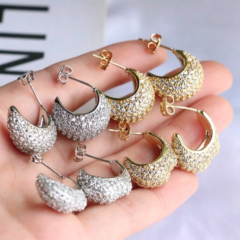 C-Vormige Hoop Oorknopjes Koper Zirkonia Pavé Geometrisch Ins Stijl Luxe Minimalistisch Mode Voor Dames