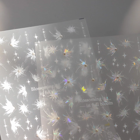 Pegatinas Uñas Mariposa Flor Relieve 3D Aurora Holográfica Autoadhesivas Calcomanías Manicura Con Perla Artificial