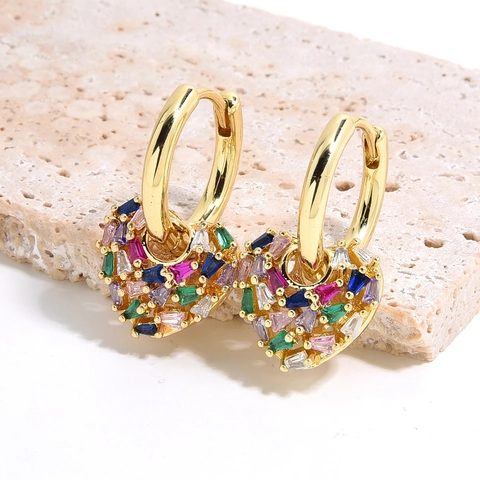 Herz Creolen Kupfer Vergoldet Bunte Zirkonia Pave Anhänger Modeschmuck Damen