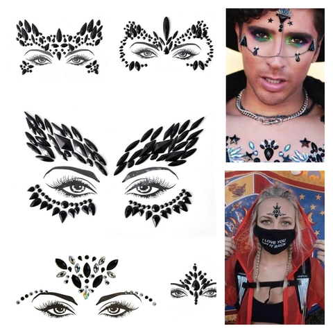 Brillanti Per Il Viso Neri Gioielli Per Il Viso In Acrilico Per Festival Festa Halloween Trucco Decorazione Per Arte Del Corpo