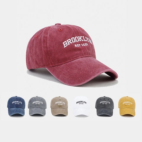 Casquette De Baseball En Coton Lavé Vintage Broderie Brooklyn Distressed Ajustable Dad Hat Rétro Protection Solaire