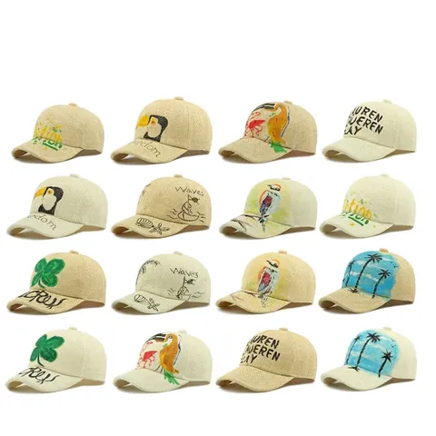 Artistic Hand Painted Straw Woven Baseball Cap Breathable Sun Protection Summer Beach Vacation Hat For Women Men