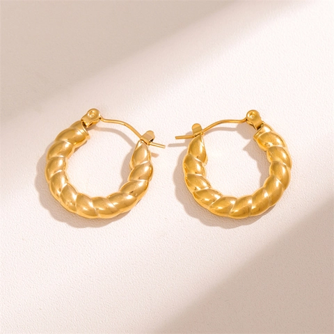 Edelstahl Gedrehte Creolen Vergoldet Geometrisch Texturiert Geflochtene Ohrringe Mode Schmuck Für Frauen