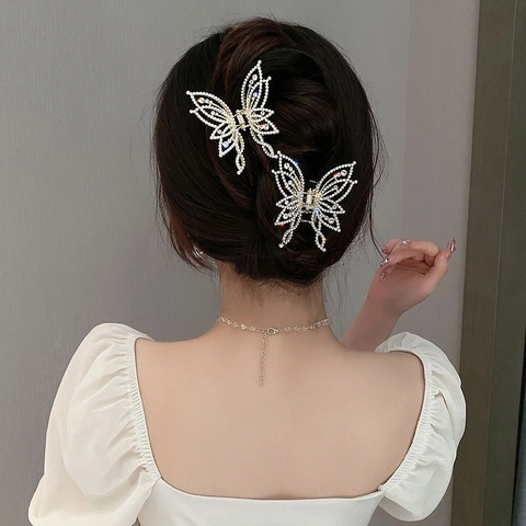Molletta Per Capelli A Farfalla Lega Cava Elegante Perla Artificial Finta Strass Accessorio Per Capelli Decorativo Per Donne