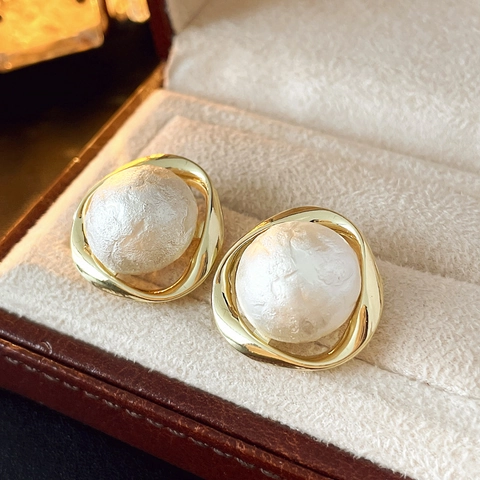 Pendientes De Botón Geométricos Huecos Con Poste De Plata De Ley 925 Cobre Oro Blanco Imitación Perla Artificial Joyas Elegantes