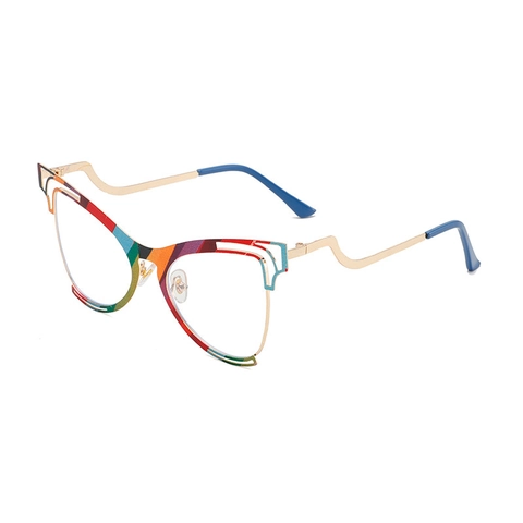 Fashion Cat Eye Anti Blue Light Optical Glasses Frame Metal Wave Temples Butterfly Patterned For Women