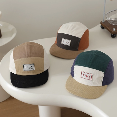 Παιδικό Καπέλο Baseball Five Panel Βαμβακερό Καμβά Color Block Spliced Camper Cap Ρυθμιζόμενο Επίπεδο Γείσο Tide Letter