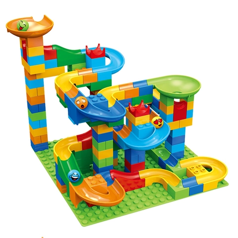 Marble Run Building Blocks Toy Set Large Particle DIY Pipeline Slide Blocks Educational Puzzle Toys With Emoji Balls Kids Gift
