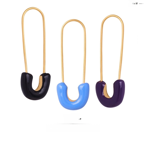 Safety Pin Earrings Titanium Steel Enamel Drip Oil Geometric Colorful Minimalist Creative Jewelry For Women
