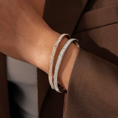 Bracelet Jonc Pour Femmes En Métal Avec Strass Cercle Géométrique Minimaliste Bijoux De Mode Élégants Pour Le Quotidien