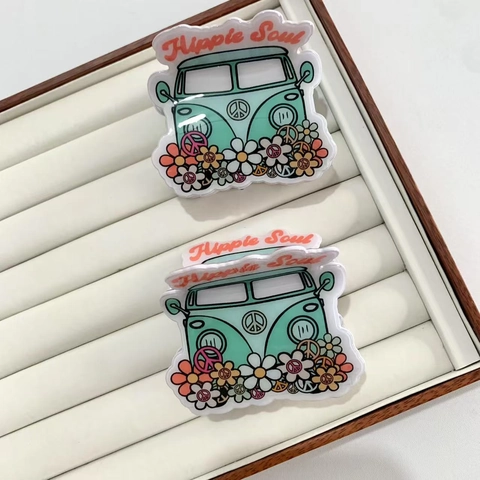 Molletta Per Capelli Autobus Retrò Acrilico Hippie Soul Lettera Fiore Stampa Vintage Van Design Stile Francese Accessorio Per Donne