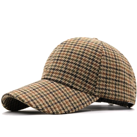 Houndstooth Baseball Cap Vintage British Style Adjustable Sun Protection Curved Brim Hat For Men Women
