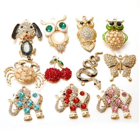 Collier Pendentif Animal Alliage Zircon Coloré Strass Émail Papillon Éléphant Hibou Bijoux Mode Femme Cadeau