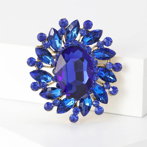 Vintage Bloemen Strass Broche Speld Voor Dames Legering Kleurrijk Kristal Ovale Steen Elegant Kleding Accessoire
