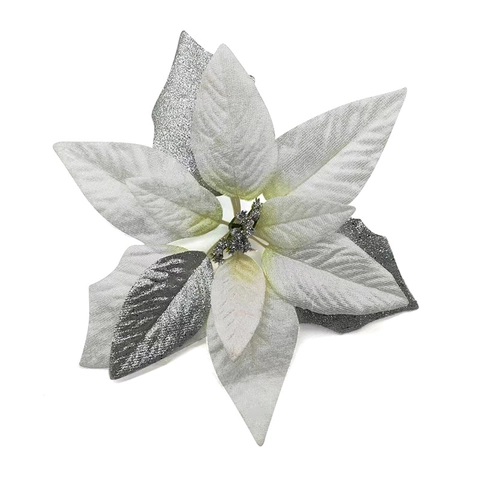 Artificial Christmas Poinsettia Flowers Sparkling Glitter Fabric Ornaments For Holiday Tree Party Decor