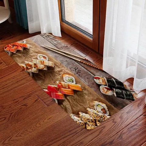 Tappeto Da Cucina Con Stampa Sushi Realistica In Flanella Antiscivolo Assorbente Per Ingresso Casa Bagno Decorazione