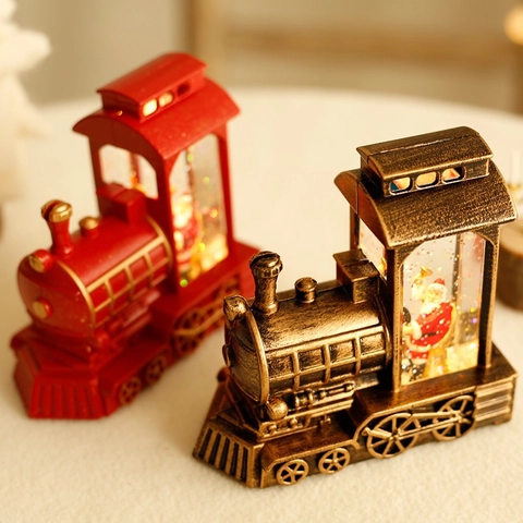 Lanterne Boule À Neige Père Noël Train Vintage Veilleuse LED PVC Eau Paillettes Décoration De Table Cadeau