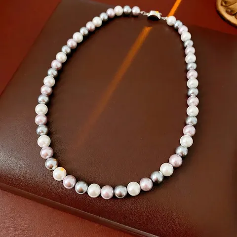 Multi Color Artificial Pearl Beaded Choker Necklace Elegant Copper Clasp Gradient Jewelry For Women Fashion Light Luxury