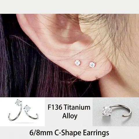 Anneau De Nez En C Alliage De Titane Avec Zircon Piercing De Cartilage Ring Bijoux De Mode Géométriques Pour Unisexe