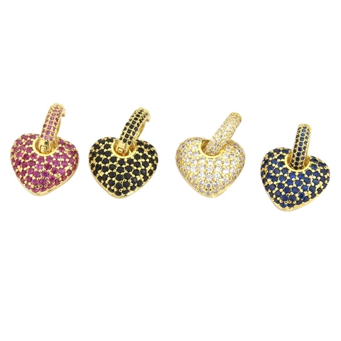 Heart Hoop Earrings Copper Gold Plated With Colorful Cubic Zirconia Pave Romantic Fashion Jewelry For Women