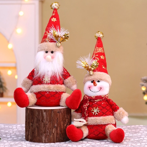Christmas Plush Doll Sitting Santa Claus Snowman Reindeer Knitted Sequin Red Festive Home Ornament Xmas Gift