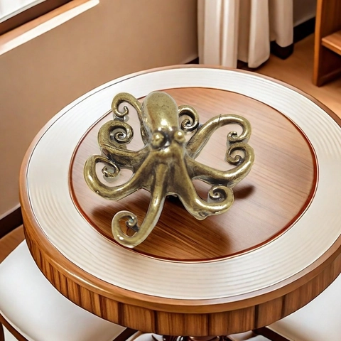 Vintage Brass Octopus Figurine Realistic Sea Animal Model Solid Bronze Handmade Desk Ornament Home Decor Statue