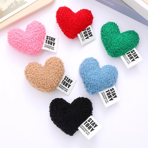 Plush Heart Shape DIY Accessory Teddy Velvet Padded Ornament For Clothing Bags Decoration Sweet Woven Tag Style