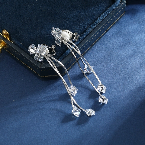 Lange Quasten Ohrclips Legierung Geometrische Zirkonia Ohne Piercing Ear Cuffs Elegante Schmuck Für Damen