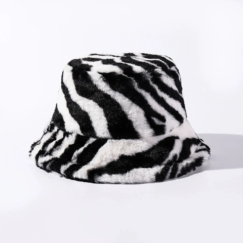 Zebra Tiger Muster Acryl Kunstpelz Anglerhut Winter Warm Verdickt Retro Plüsch Fischerhut Outdoor Unisex Hut