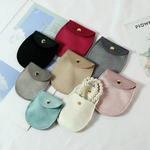 Velvet Jewelry Pouch With Snap Button Flip Cover Microfiber Jewelry Storage Bag Gift Wrapping For Necklaces Bracelets