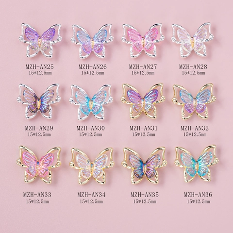 3D Butterfly Nail Art Charms Aurora Translucent Alloy Metal Frame Manicure Decorations Luxury DIY Nail Accessories
