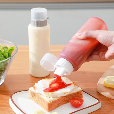 Bottiglia Spremibile Condimenti Cinque Fori Plastica Trasparente Con Scala Per Ketchup Salsa Insalata Miele Cucina