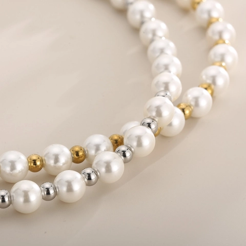 Collana In Acciaio Inossidabile Con Perla Artificial Sintetica E Grande Pendente A Sfera Cava Catena Elegante Stile Francese Donna