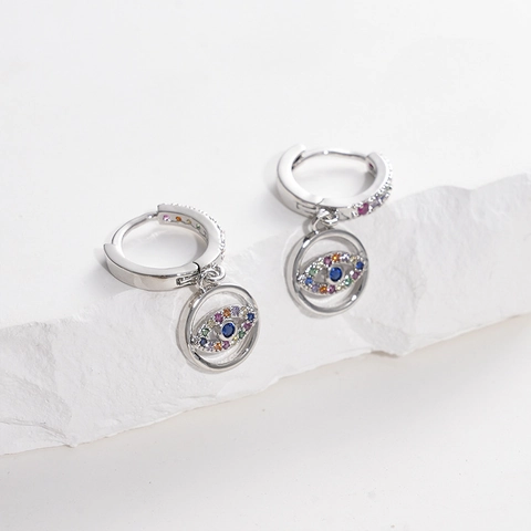 Evil Eye Hoop Dangle Earrings Stainless Steel Micro Zirconia Rhinestone Colorful Aesthetic Trendy Jewelry For Women