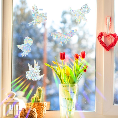 Adesivi Finestra Uccelli Prisma Arcobaleno Acchiappasole Olografico Laser Anti Collisione PVC Decalcomanie Casa
