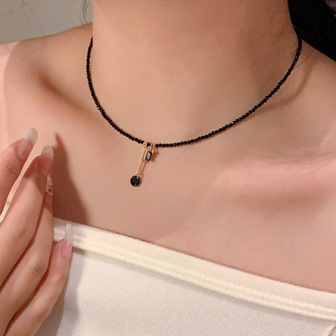 Collana Di Perle Nere Con Pendente Geometrico In Rame E Cristallo Artificiale Elegante Catena Da Clavicola Gioielli Per Donna