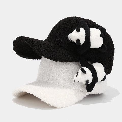 Cappello Da Baseball Bambola Panda Carino Inverno Caldo Lana Di Agnello Peluche Regolabile Donne Kawaii