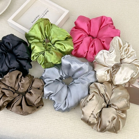 Satin Scrunchies Oversized Hair Ties Elastic Fabric Satin Feeling French Elegant Solid Color Hair Bands For Women