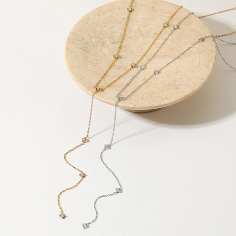 Collana Con Pendente A Y Acciaio Inossidabile Minimalista Catena Lunga Zirconia Gioielli Di Moda Eleganti Da Donna Regalo