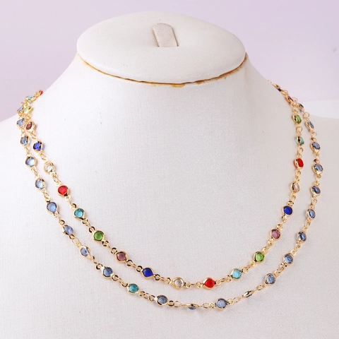 Collana E Bracciale In Rame Placcato Oro 18 Carati Regolabili Con Zirconia Cubica Rotonda Multicolore Moda Etnica Donna